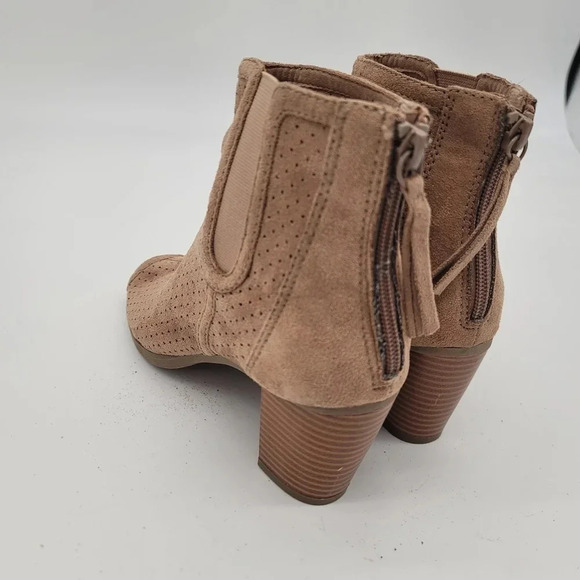 BIG BUDDA Open Toe Bootie Ankle Boots Womens Block Heel Tan Beige Zip Back 7.5 - Picture 2 of 10